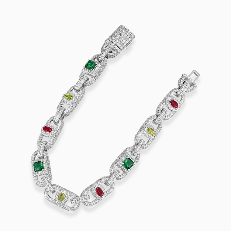 Shining Star Jewelry Luxurious Colored Zircon Moissanite Stylish Cuban Bracelet