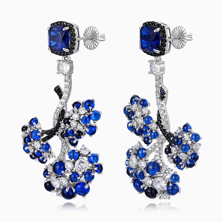 Shining Star Jewelry Luxury Sapphire Zircon Ginkgo Leaves Dangle Earrings Women