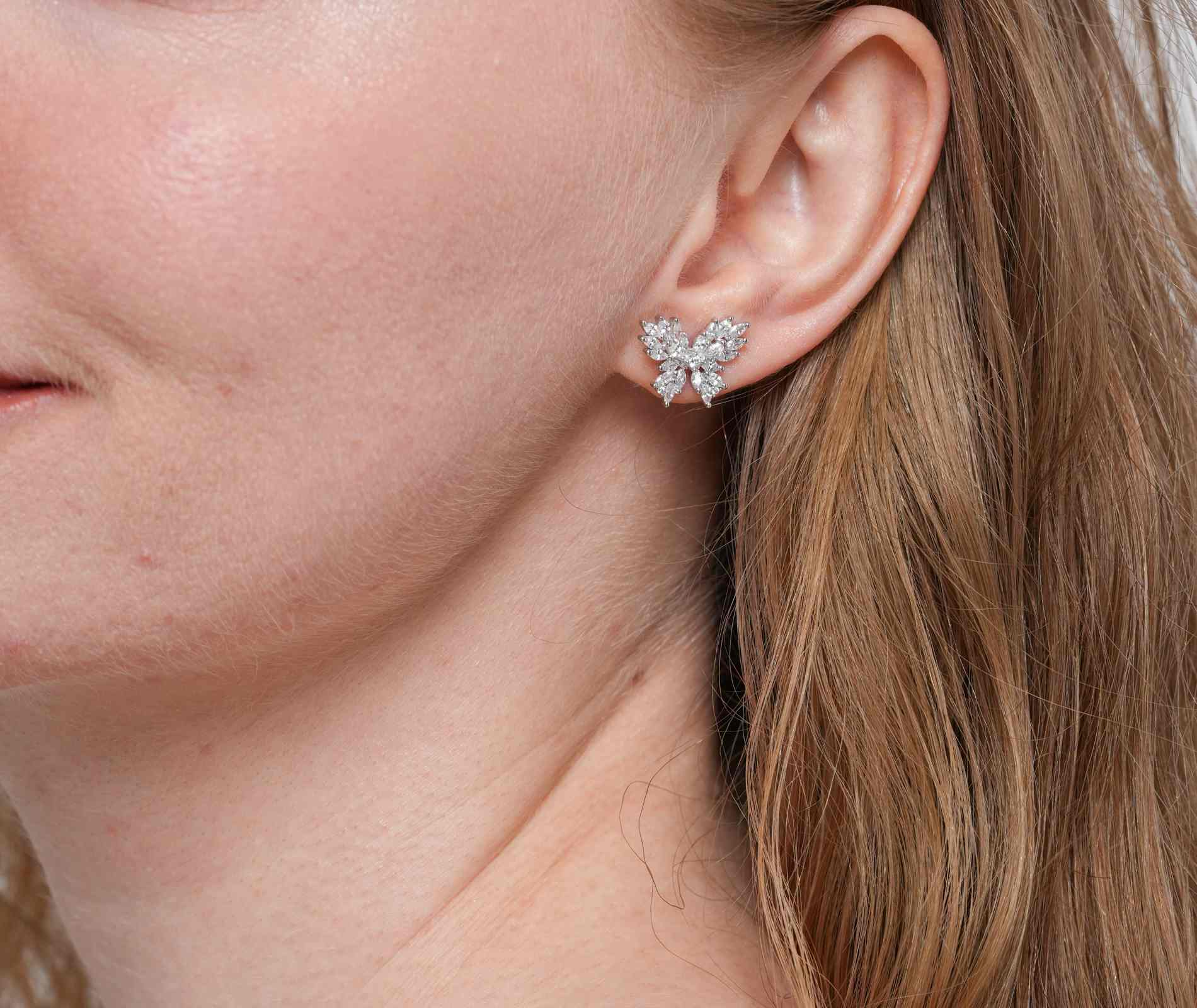 Shining Star Jewelry Women's Iced Out Marquise Diamond Butterfly Stud Earrings