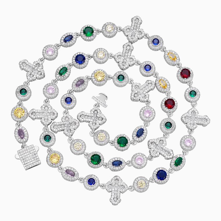 Shining Star Jewelry Colored Gemstones Oval Round Cut Baguette Cross Necklace
