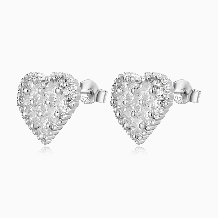 Shining Star Jewelry Women's 925 Silver Moissanite Princess Cut Heart Earrings