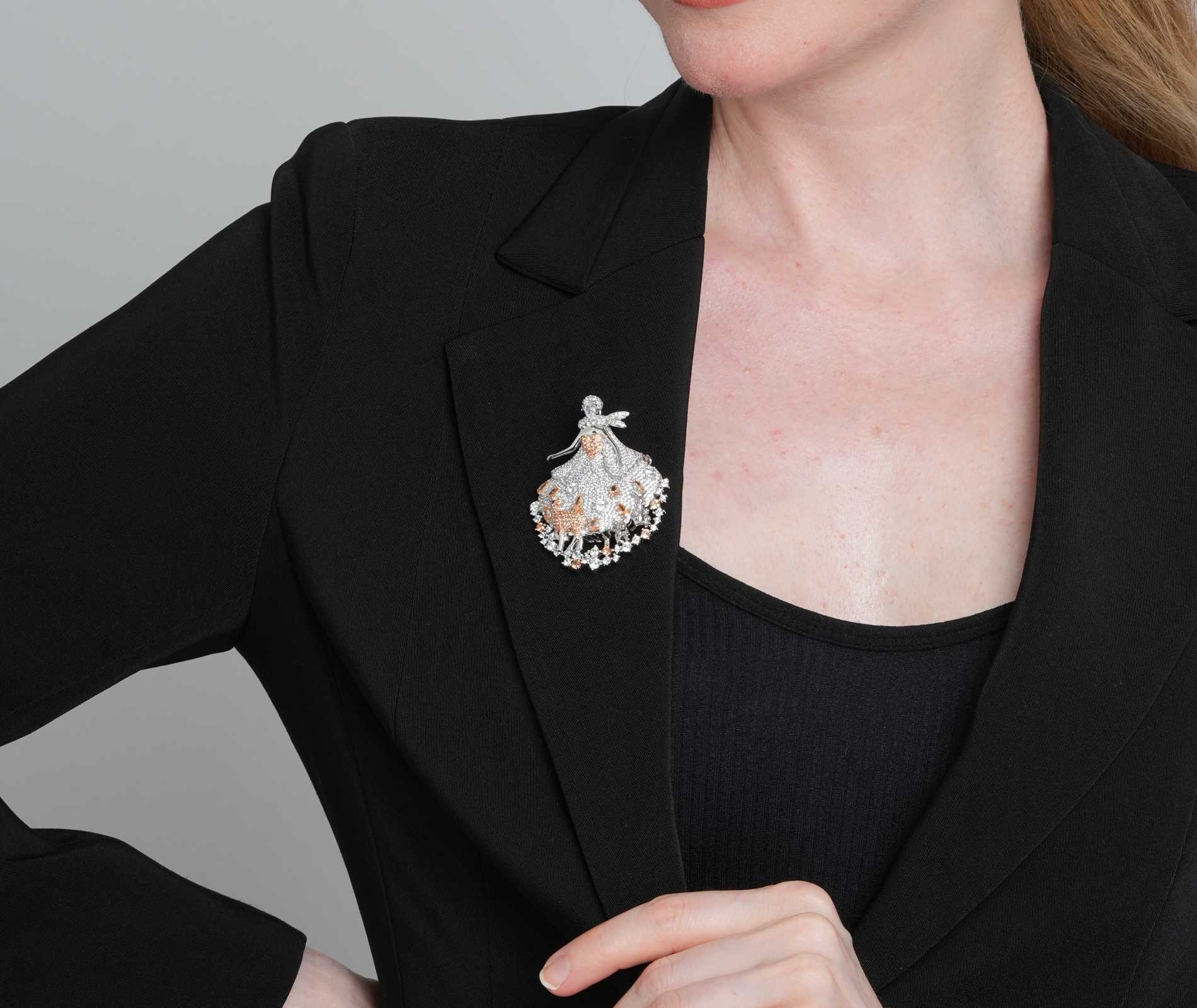 Shining Star Jewelry Luxury Iced Out CZ 925 Silver Exquisite Dancing Girl Brooch