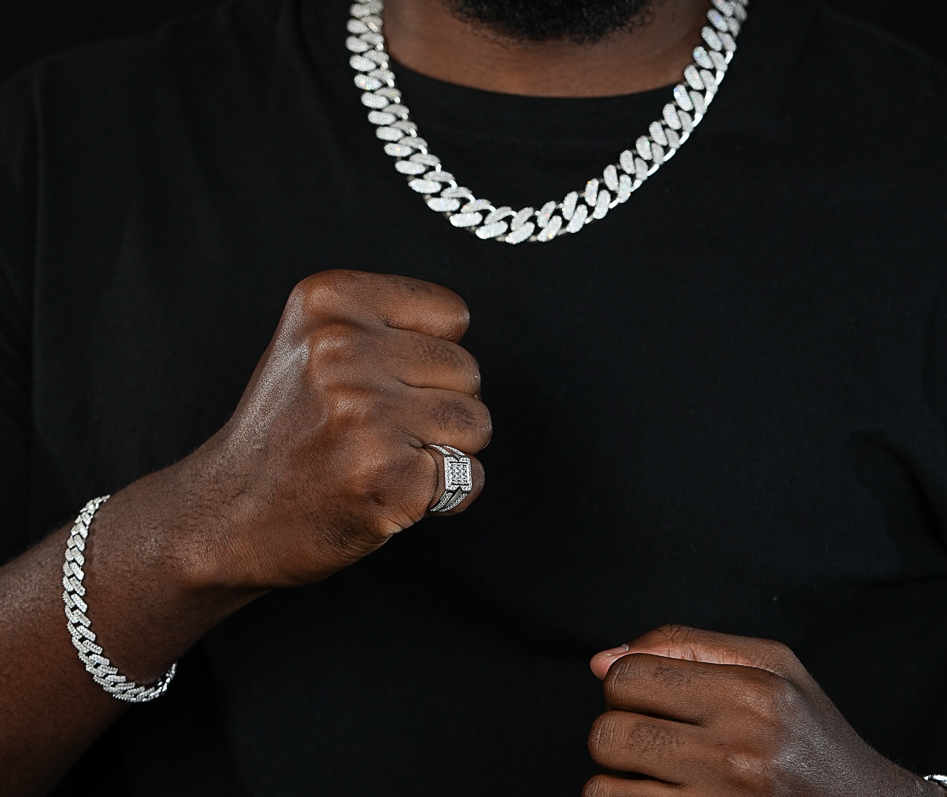 Shining Star Jewelry Hip Hop Simple Style Adjustable Silver Zircon Men Open Ring