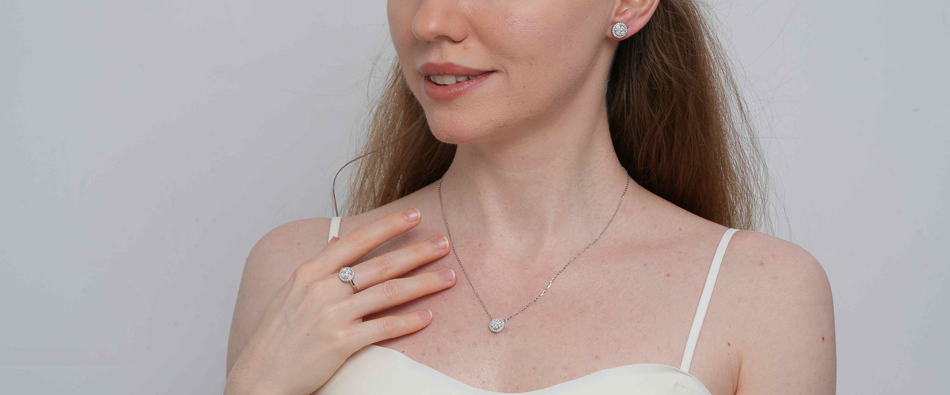 Shining Star Jewelry Moissanite Halo Necklace Earrings Ring Women Jewelry Set