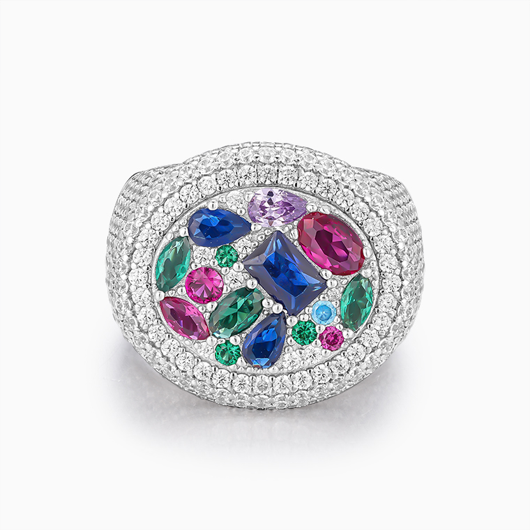 Shining Star Jewelry Fashion Color Zircon Round 925 Silver Ring For Men