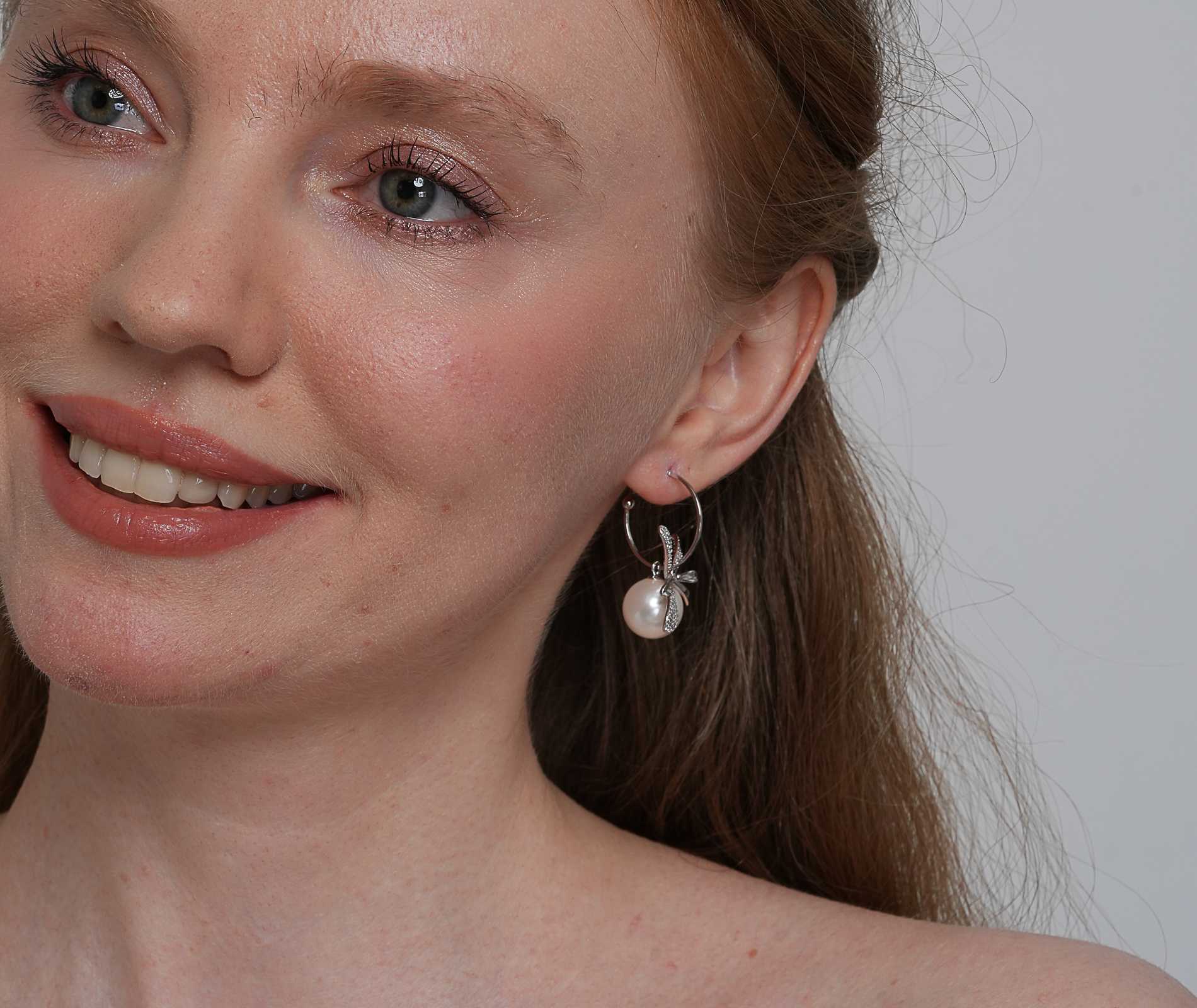 Shining Star Jewelry Sterling Silver Moissanite Flower Dangling Pearl Earrings