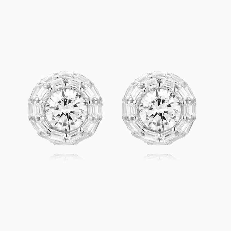 Shining Star Jewelry Round Brilliant Cut Moissanite Baguette Halo Stud Earrings Shining Star Jewelry Round Brilliant Cut Moissanite Baguette Halo Stud Earrings