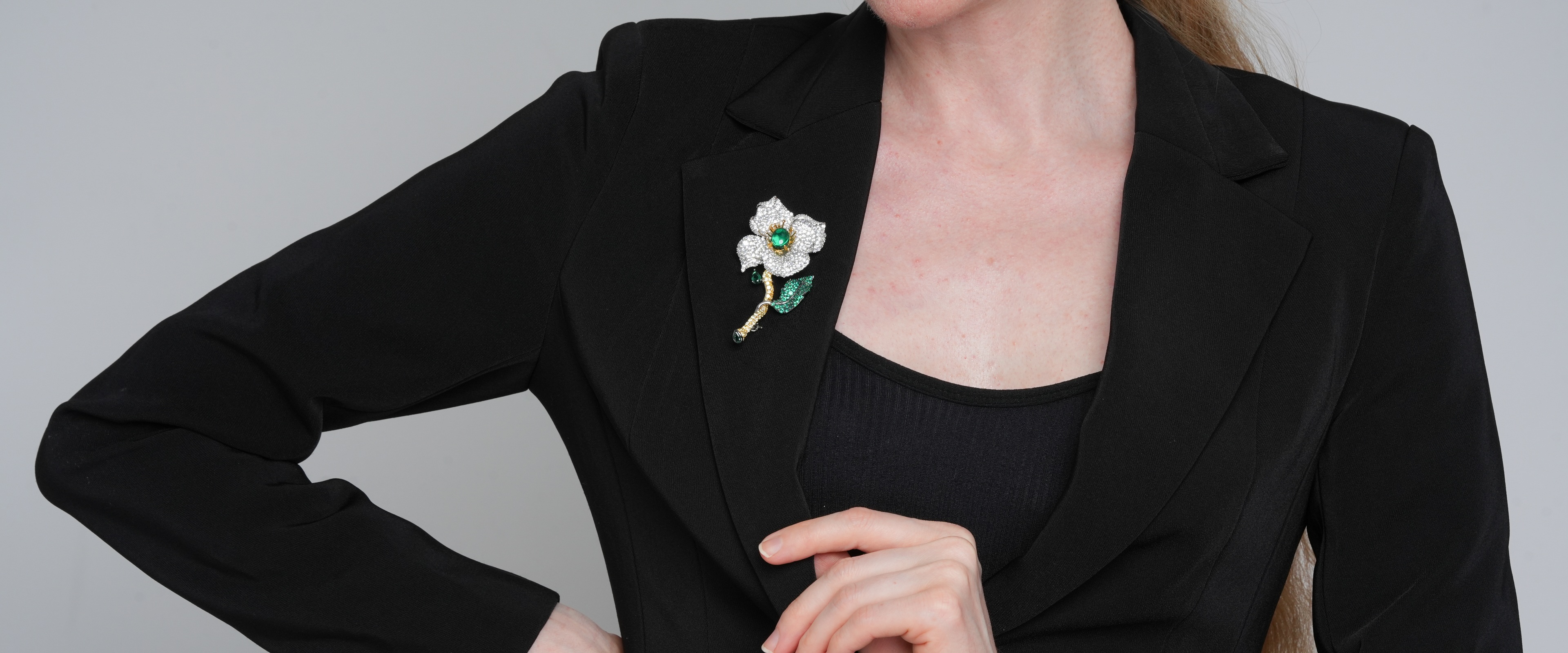 Shining Star Jewelry Luxury Green Gemstone Cubic Zirconia Corsage Flower Brooch