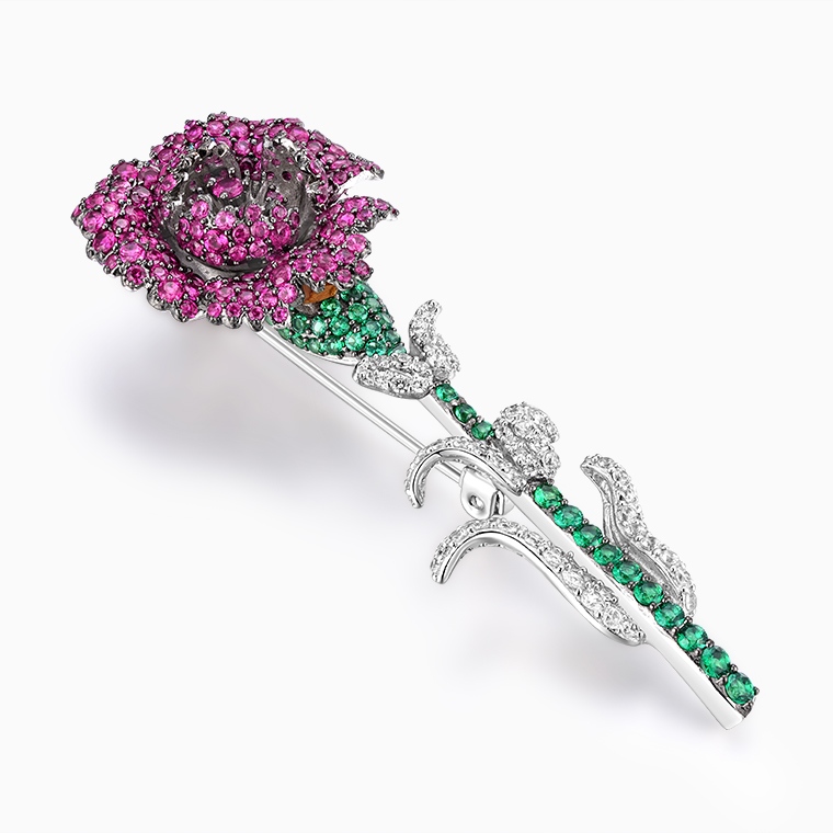 Shining Star Jewelry Elegant Style Colored Zircon 925 Silver Flower Brooch Women