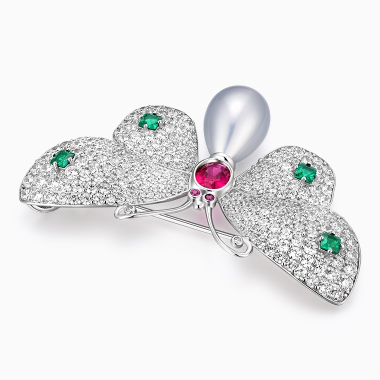 Shining Star Jewelry Women's Fashion Ruby Zircon 925 Silver Butterfly Brooch