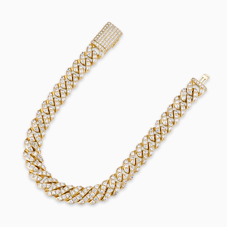 Shining Star Jewelry Classic Cubic Zirconia 14K Gold Plated Mens Cuban Bracelet