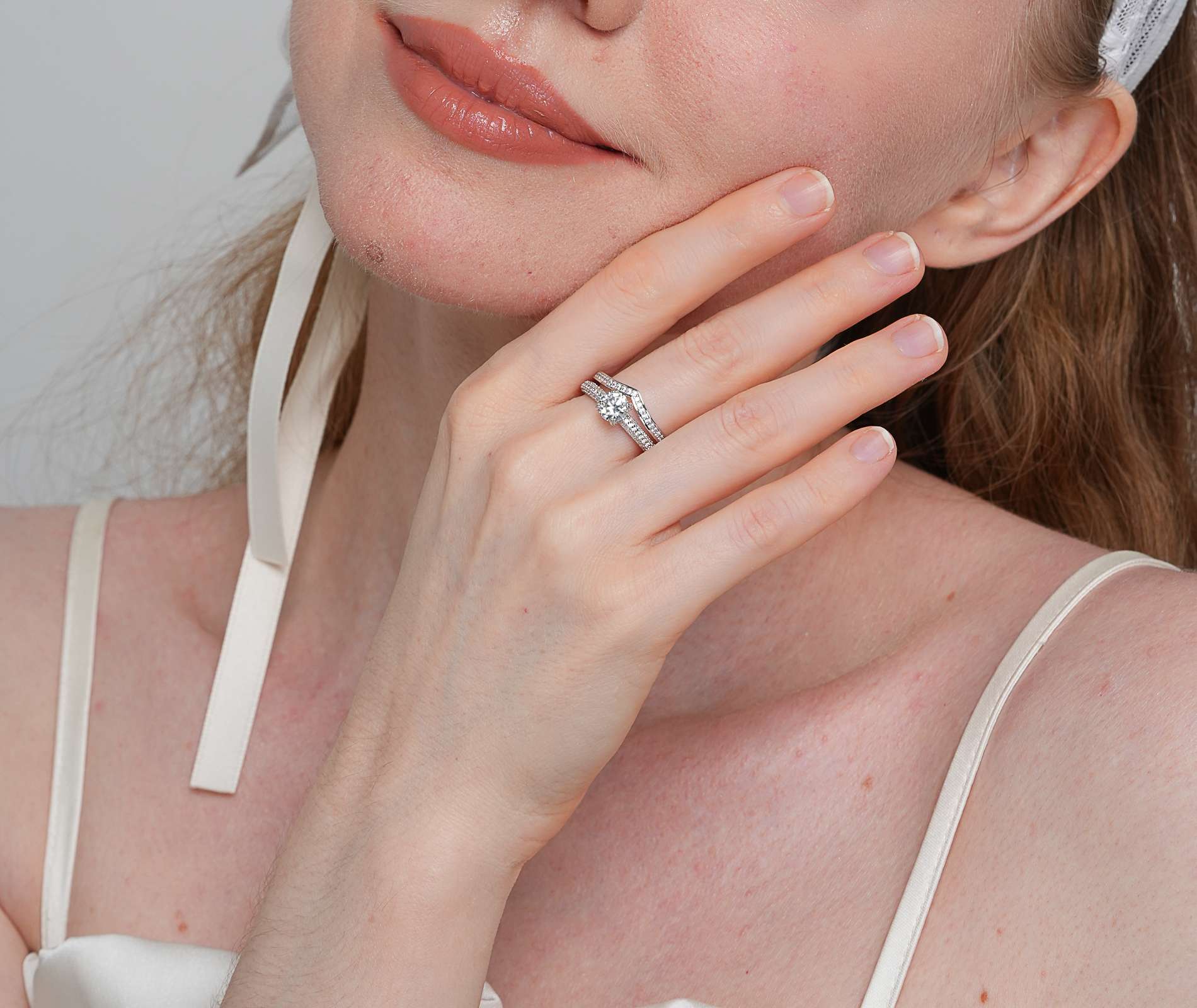 Shining Star Jewelry Women's 925 Sterling Silver VVS Moissanite Double Open Ring