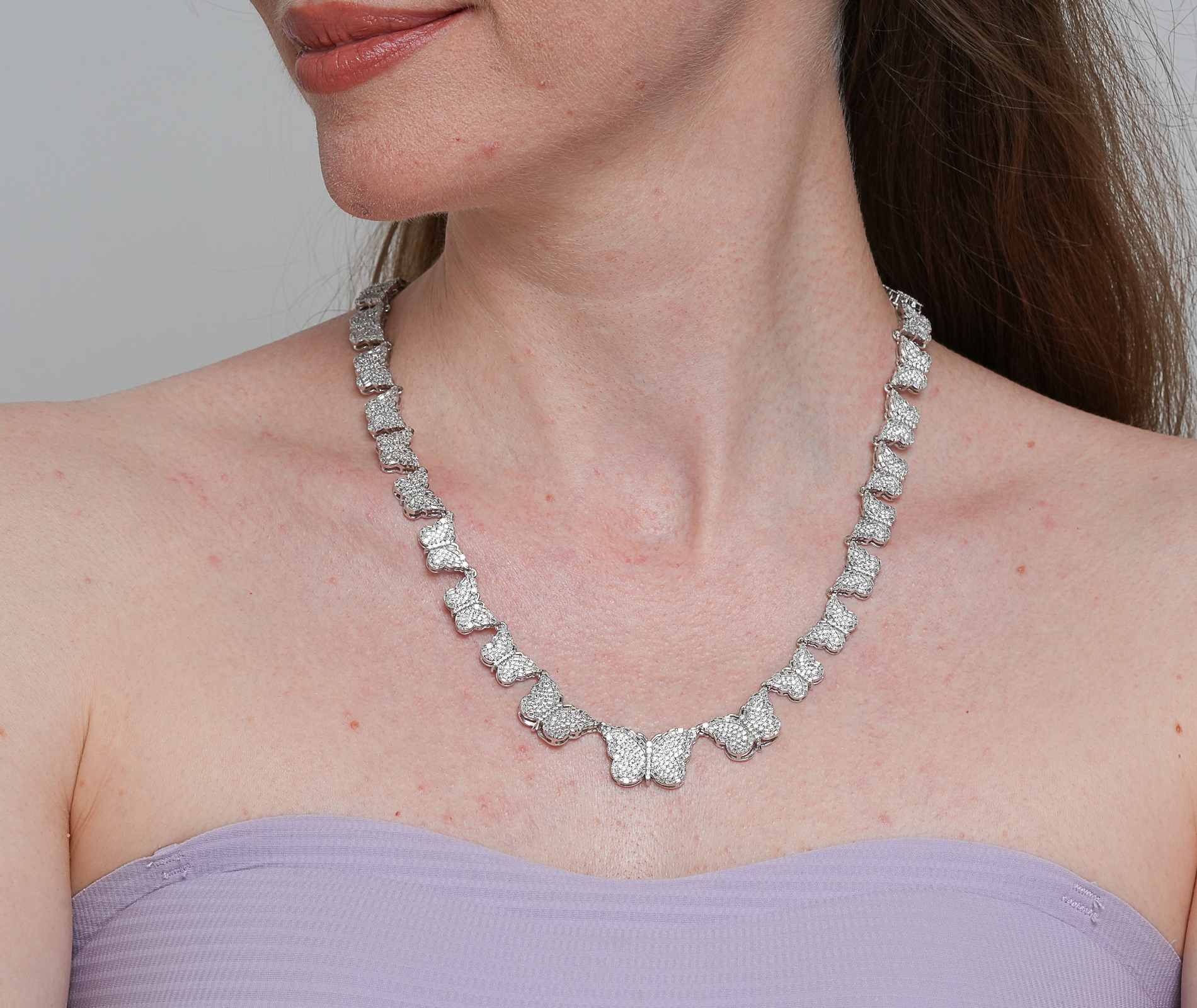 Shining Star Jewelry Fashionable Silver Iced Out Moissanite Butterfly Necklace