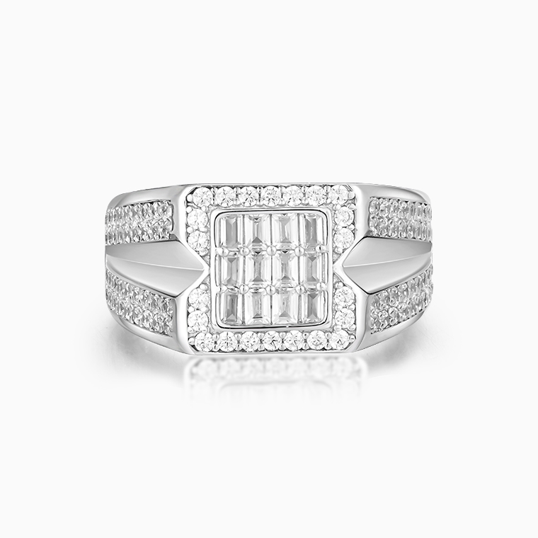 Shining Star Jewelry Hip Hop Simple Style Adjustable Silver Zircon Men Open Ring