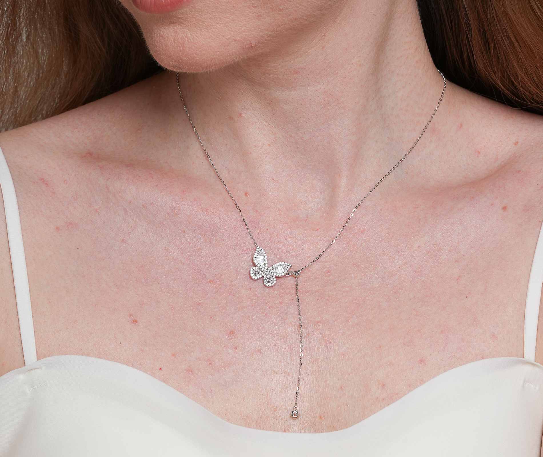 Shining Star Jewelry Adjustable Iced Baguette Moissanite Butterfly Fine Necklace