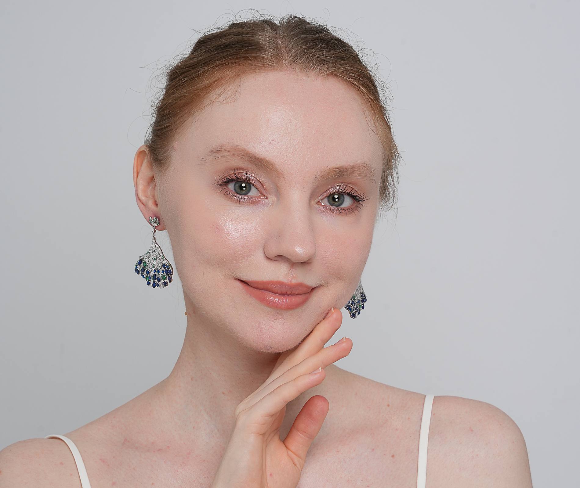 Shining Star Jewelry Luxury Iced Out Colored Zircon Peacock Tail Dangle Earrings