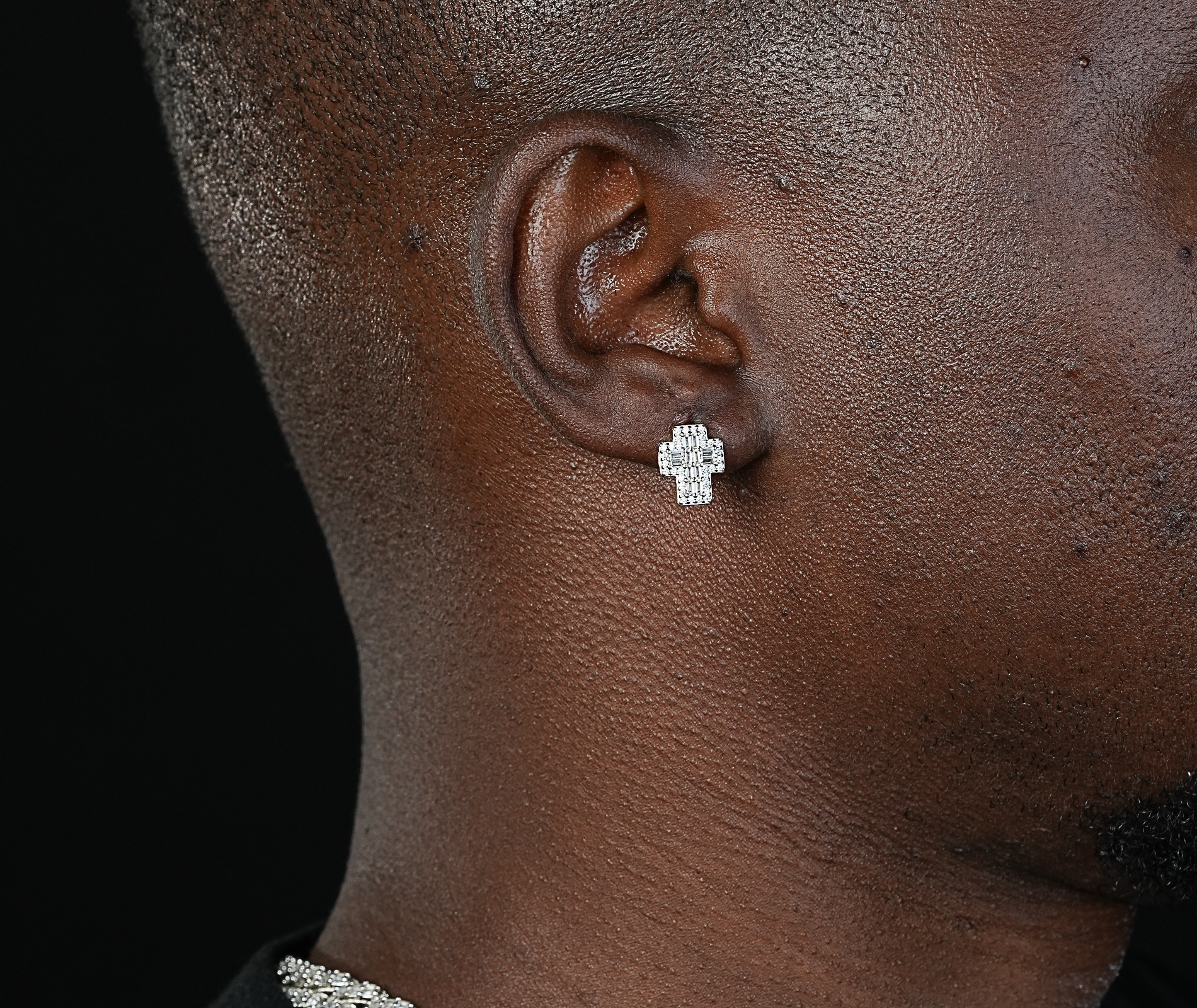 Shining Star Jewelry Fashion Punk 925 Sterling Silver Cz Cross Earrings For Boys