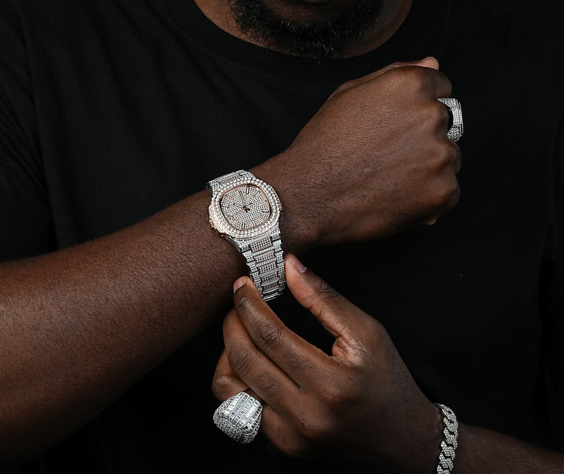 Shining Star Jewelry Wholesale Mens Stainless Steel Iced Out Moissanite Watches