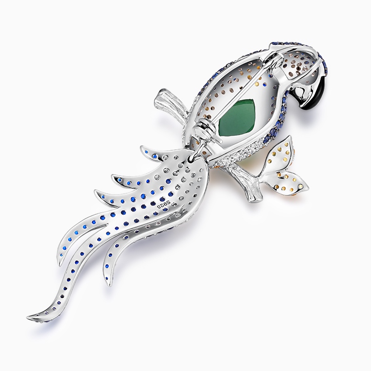 Shining Star Jewelry Women's Luxury 925 Silver Colored Zircon Bird Parrot Brooch