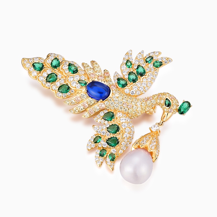 Shining Star Jewelry 925 Silver Splendid Emerald Zircon Tail Peacock Brooch