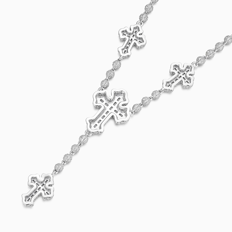 Shining Star Jewelry Full Iced Out Zircon Rosary Chain Baguette Cross Necklace