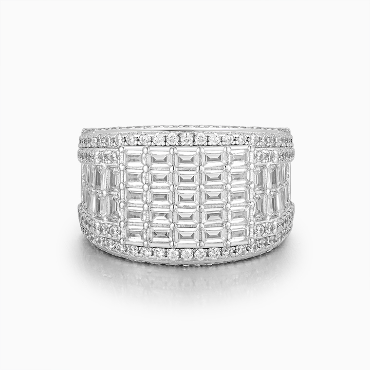 Shining Star Jewelry Fashion Zircon Baguette Cut Hiphop Punk Style Men Band Ring