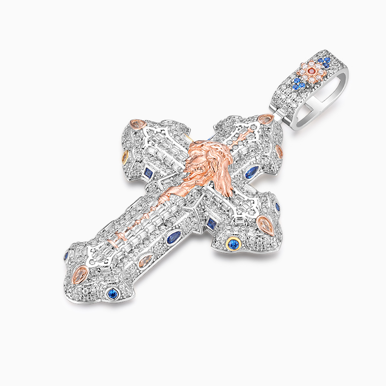 Shining Star Jewelry Bling 925 Silver Diamond Jesus Cross Gothic Charms Pendant