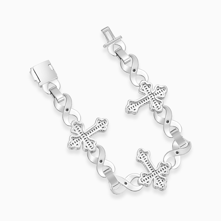 Shining Star Jewelry Baguette CZ Big Chunky Gothic Cross Infinity Link Bracelet