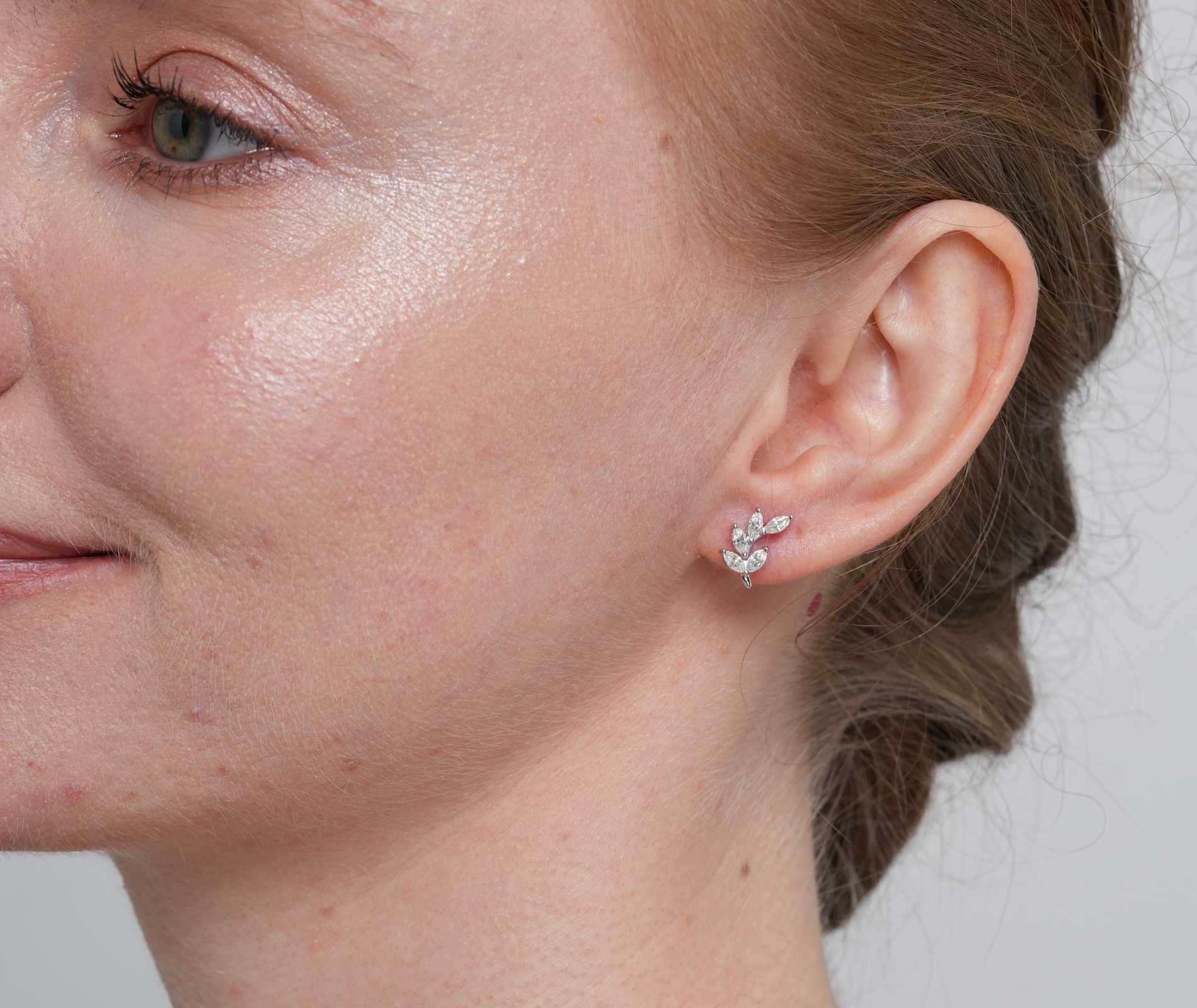 Shining Star Jewelry Women Marquise Diamond VVS Moissanite Leaves Stud Earrings