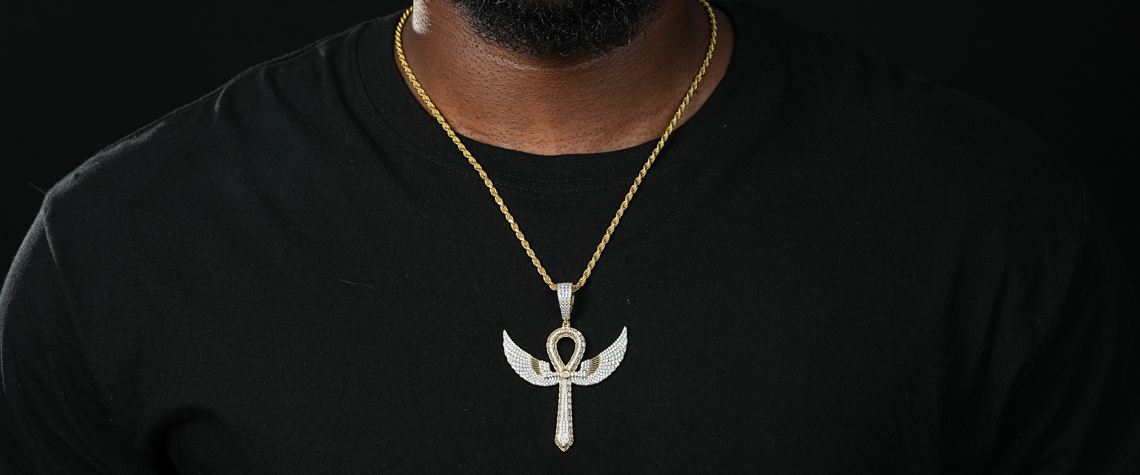 Shining Star Jewelry Vvs Moisasnite Diamond Wing Ankh Cross Pendant Necklace