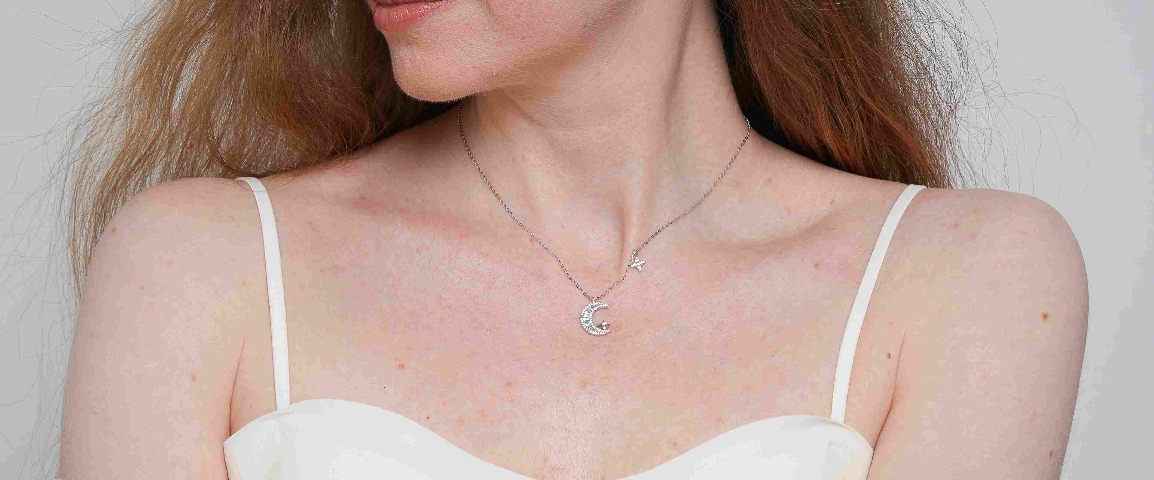 Shining Star Jewelry Adjustable Baguette Zircon Moon Pendant Fine Necklace Women