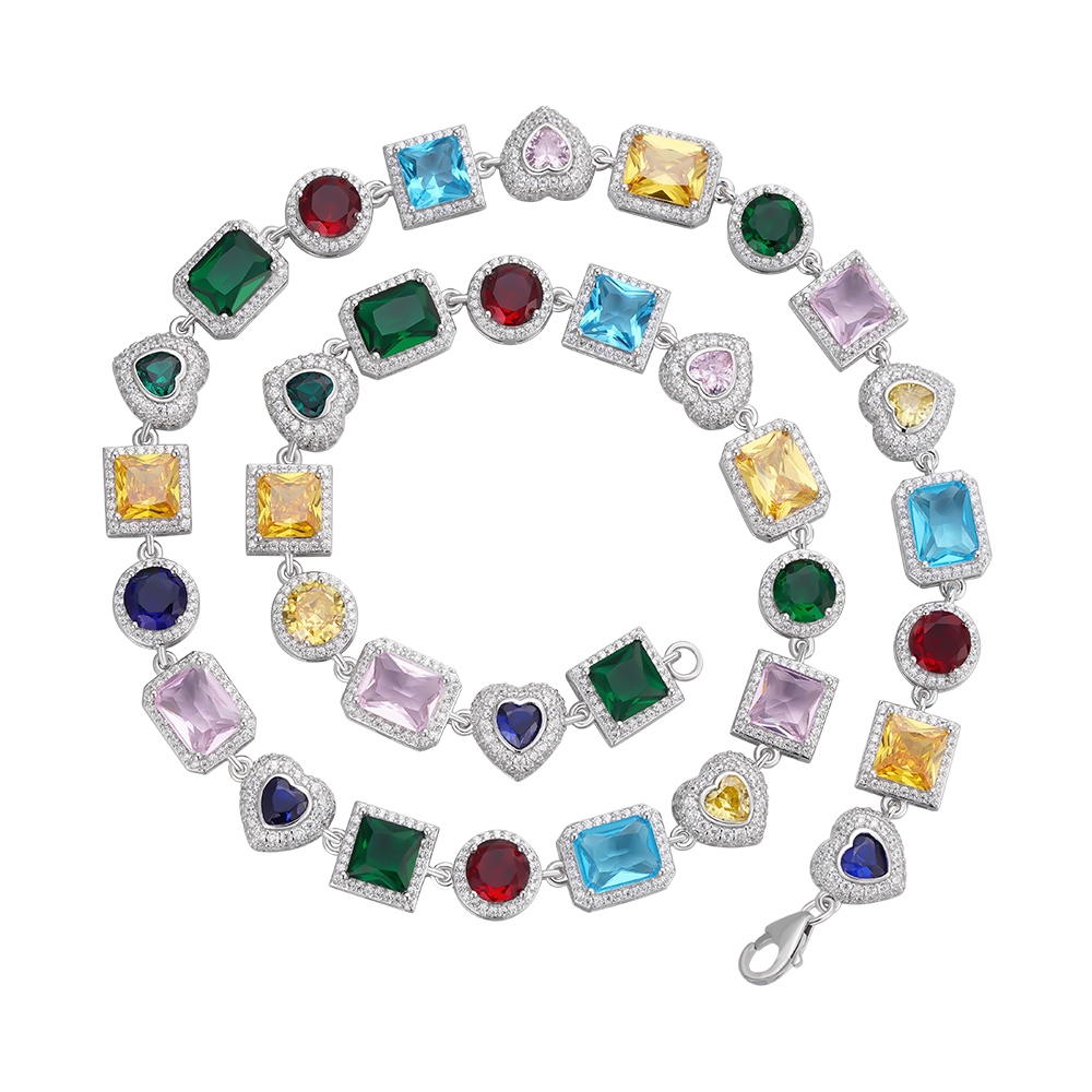Shining Star Jewelry Mixed Gemstone Tennis Chain Colored Necklace For Women Shining Star Jewelry Mixed Gemstone Tennis Chain Colored Necklace For Women