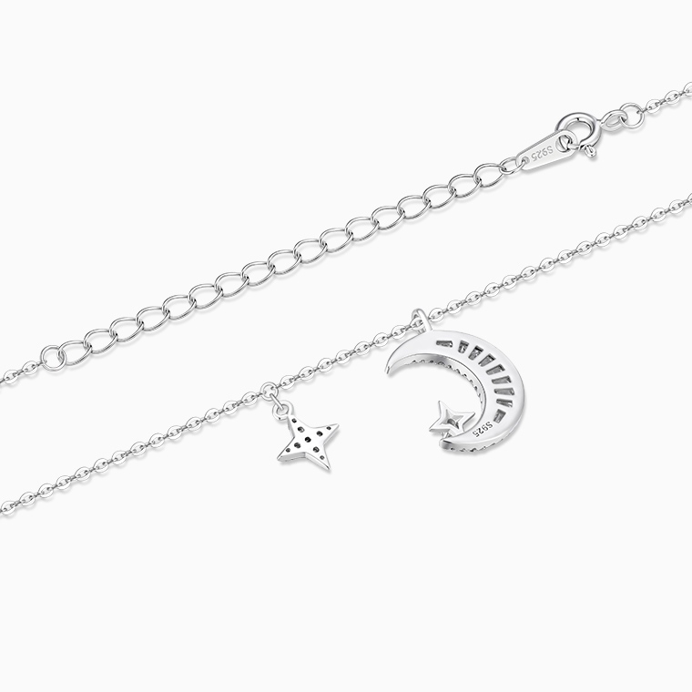Shining Star Jewelry Adjustable Baguette Zircon Moon Pendant Fine Necklace Women