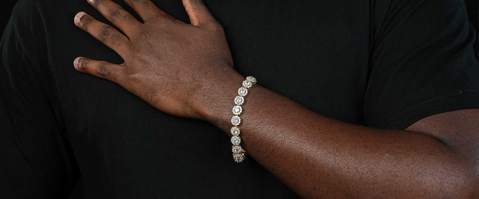 Shining Star Jewelry 14K Solid Gold Plated Zircon Hiphop Cluster Tennis Bracelet