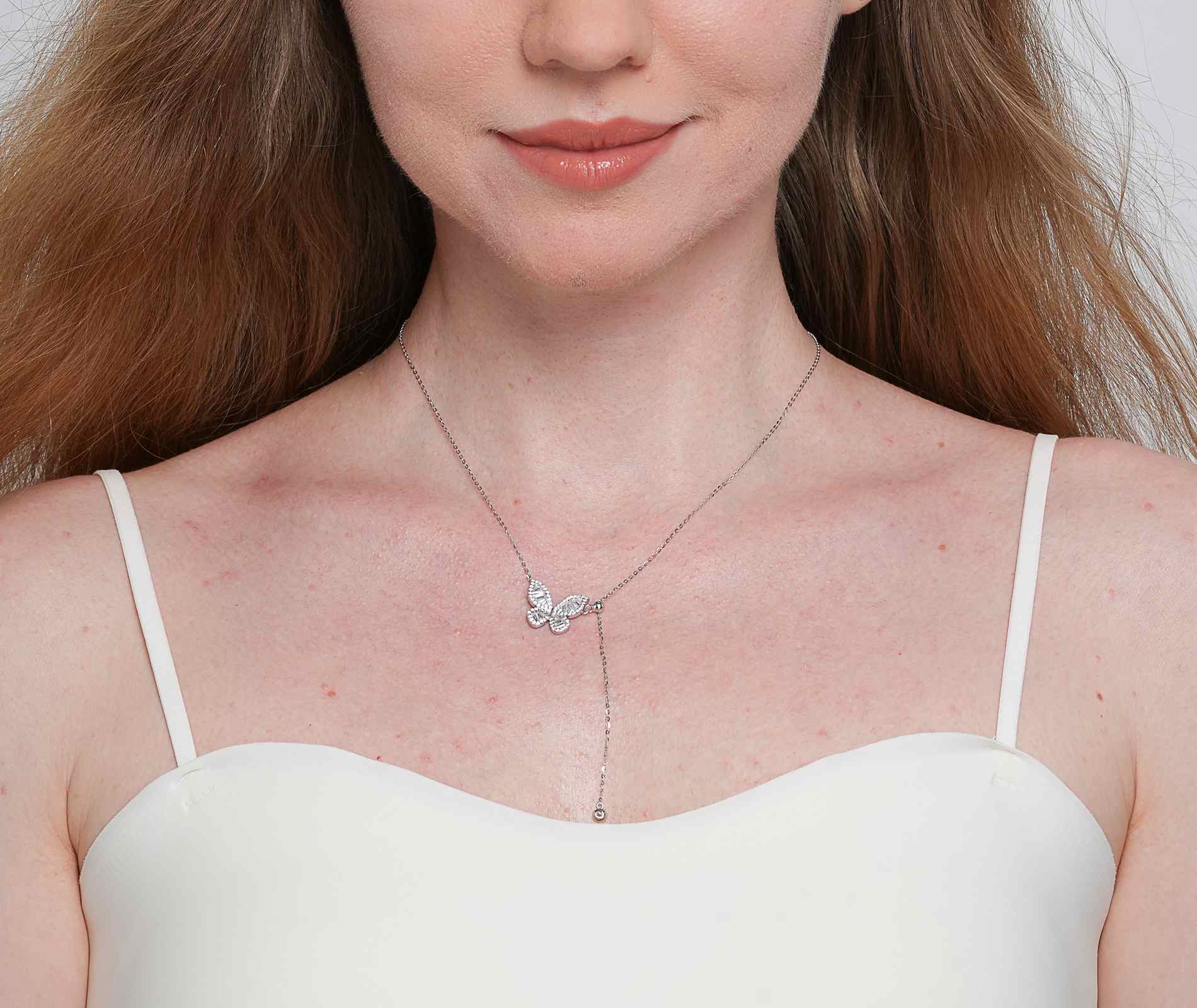 Shining Star Jewelry Adjustable Iced Baguette Moissanite Butterfly Fine Necklace