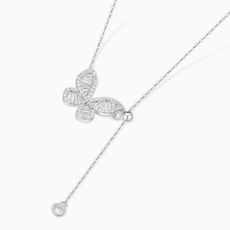 Shining Star Jewelry Adjustable Iced Baguette Moissanite Butterfly Fine Necklace