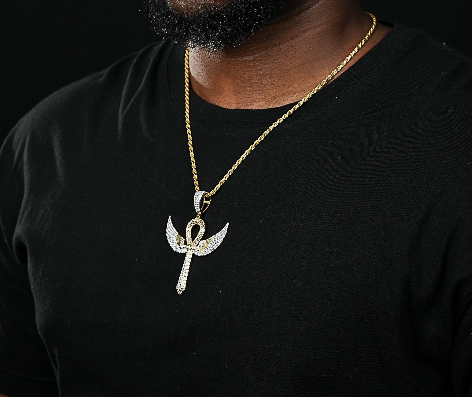 Shining Star Jewelry Vvs Moisasnite Diamond Wing Ankh Cross Pendant Necklace