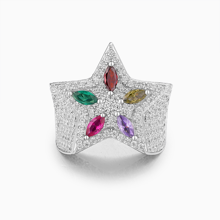 Shining Star Jewelry Men's Colored Zircon White vvs Moissanite Star Ring Shining Star Jewelry Men's Colored Zircon White vvs Moissanite Star Ring