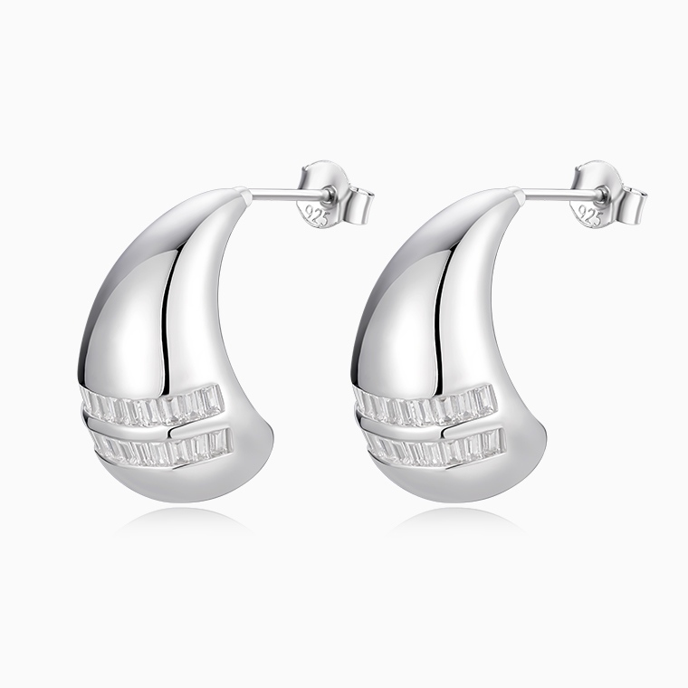 Shining Star Jewelry Fashion Women's Baguette CZ Silver Drop Shape Stud Earrings Shining Star Jewelry Fashion Women's Baguette CZ Silver Drop Shape Stud Earrings