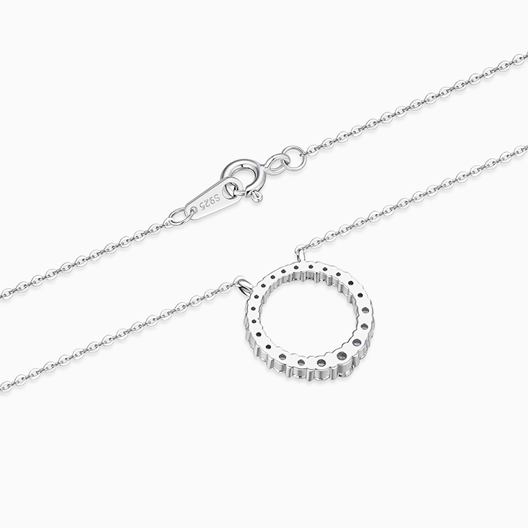 Shining Star Jewelry Adjustable Moissanite Hollow Circle Pendant Fine Necklace