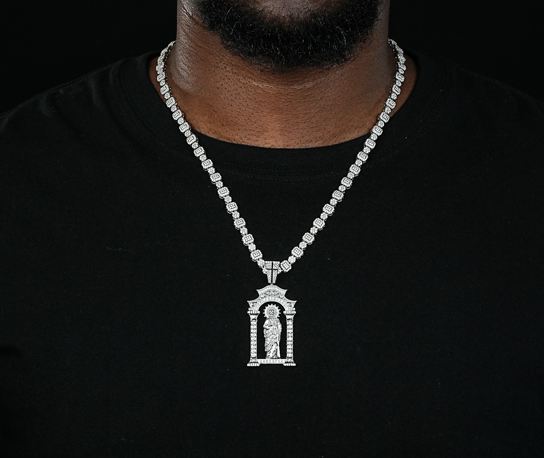 Shining Star Jewelry VVS Moissanite Iced Out 925 Silver San Judas Tadeo Pendant