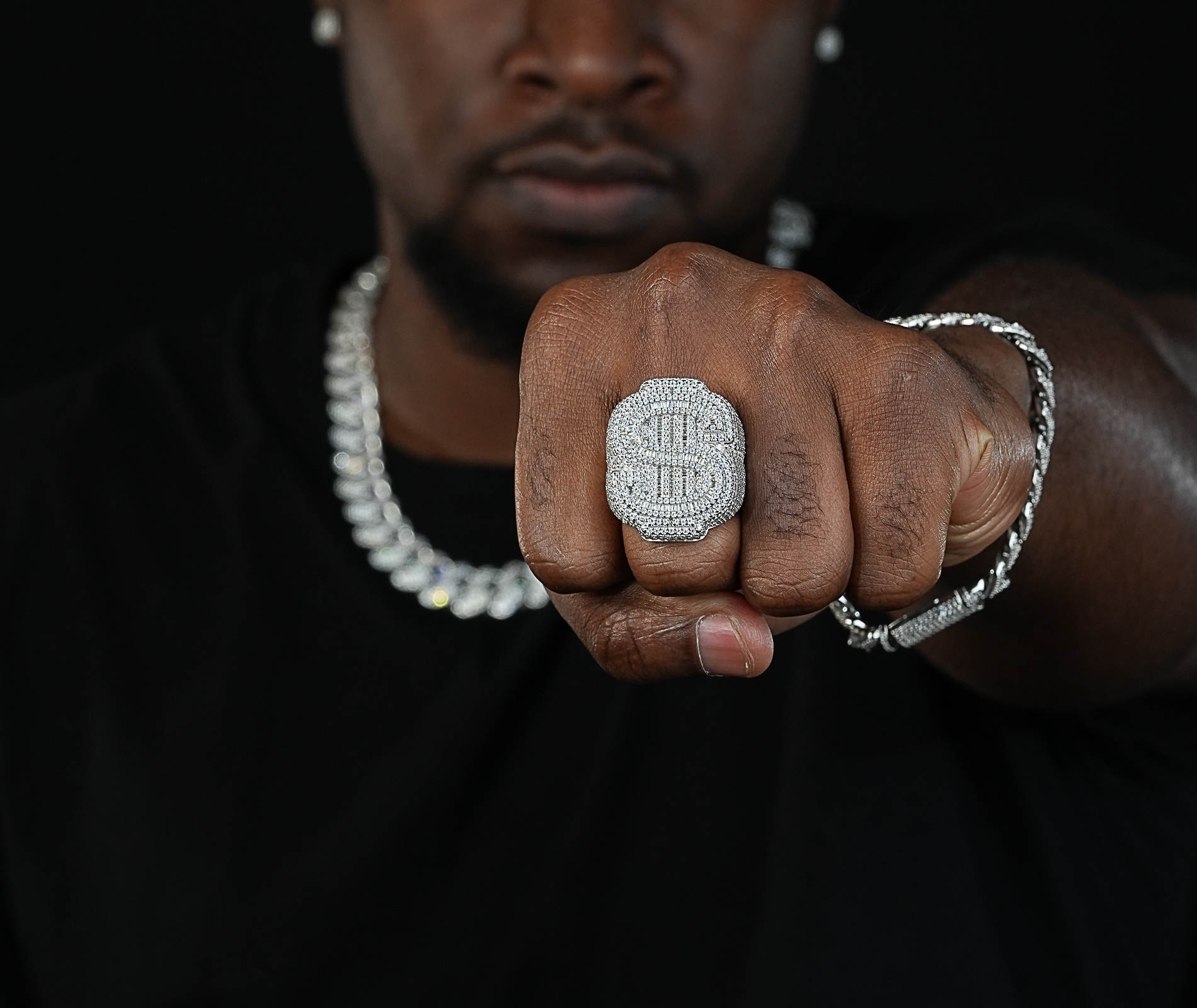 Shining Star Jewelry Custom Mens Big Dollar Sign Moissanite Hip Hop Rapper Ring