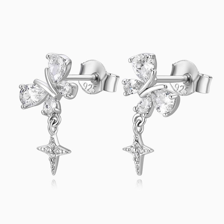 Shining Star Jewelry Fine Jewelry Silver Butterfly Earrings For Girls