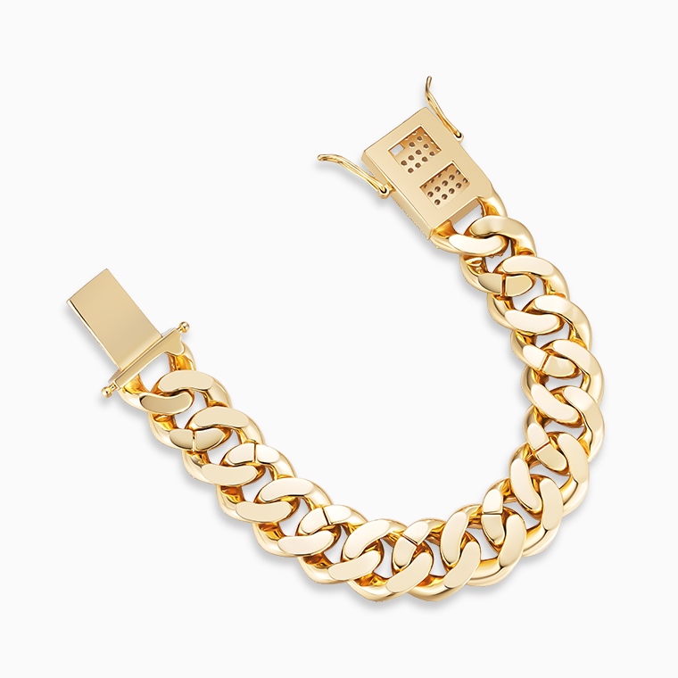 Shining Star Jewelry Mens Solid 14K Gold Zircon 18mm Chunky Cuban Bracelet