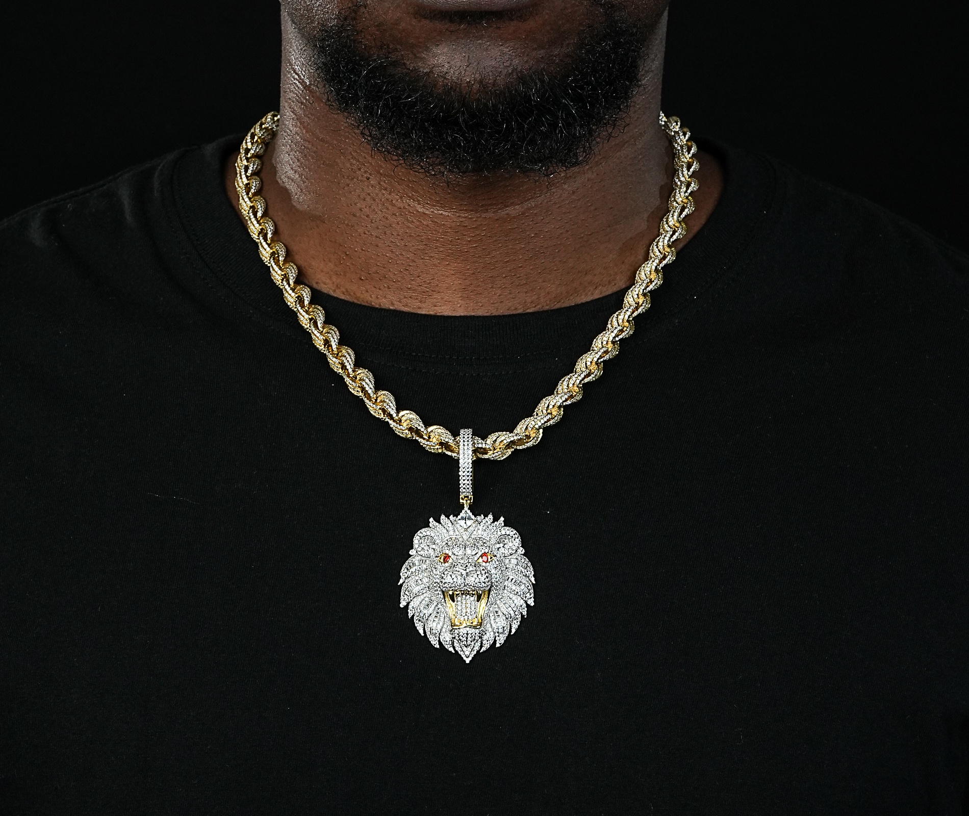 Shining Star Jewelry 925 Solid Silver Iced Out Diamond Lion Head Pendant