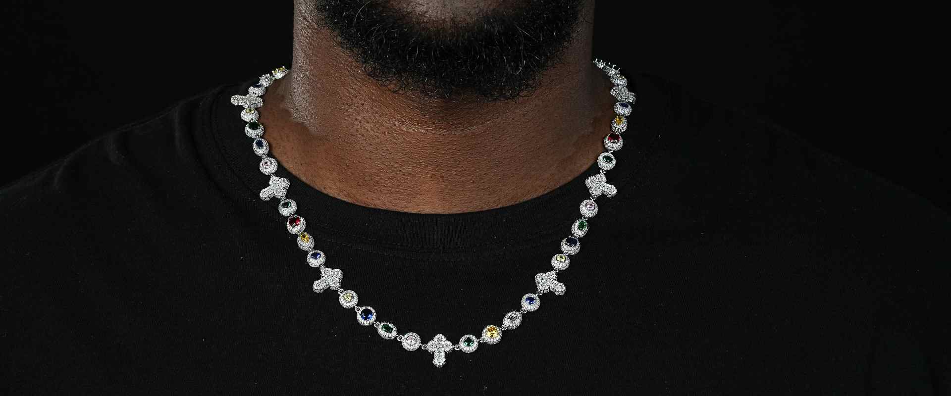 Shining Star Jewelry Colored Gemstones Oval Round Cut Baguette Cross Necklace