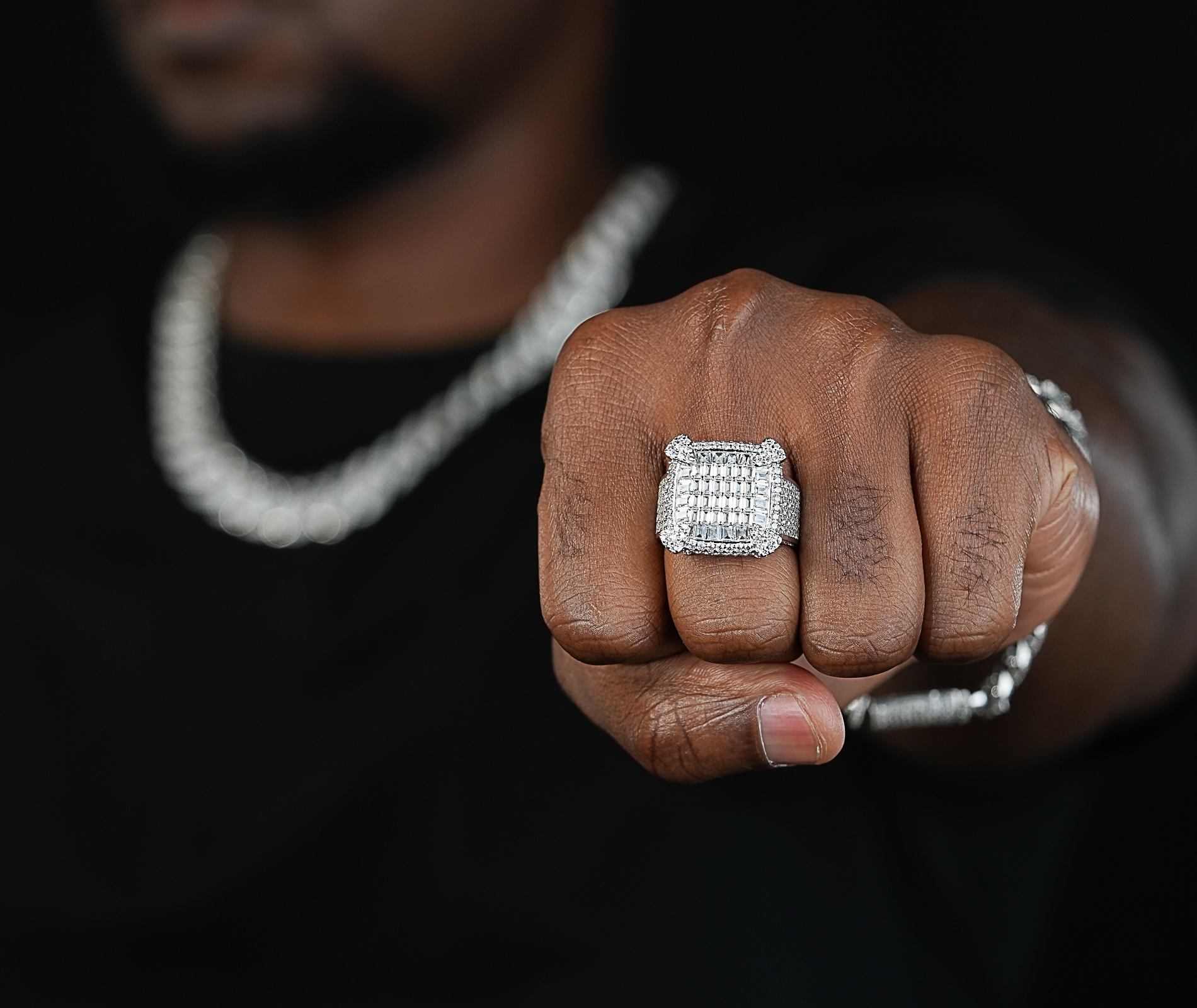Shining Star Jewelry Baguette Cut Diamond Hip Hop Punk Style Men Big Chunky Ring