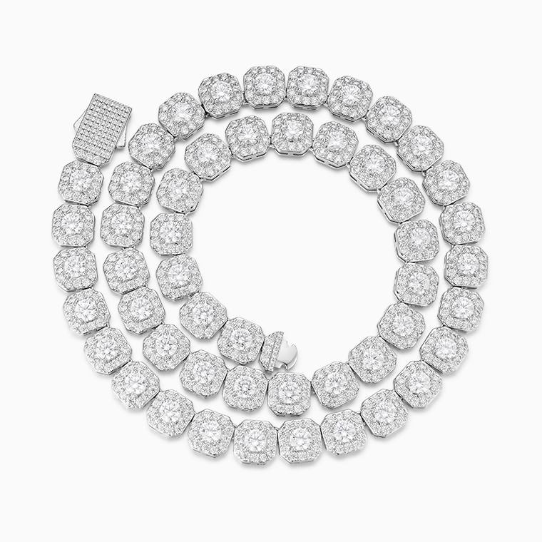 Shining Star Jewelry 925 Sterling Silver Zircon Iced Out Cluster Tennis Necklace