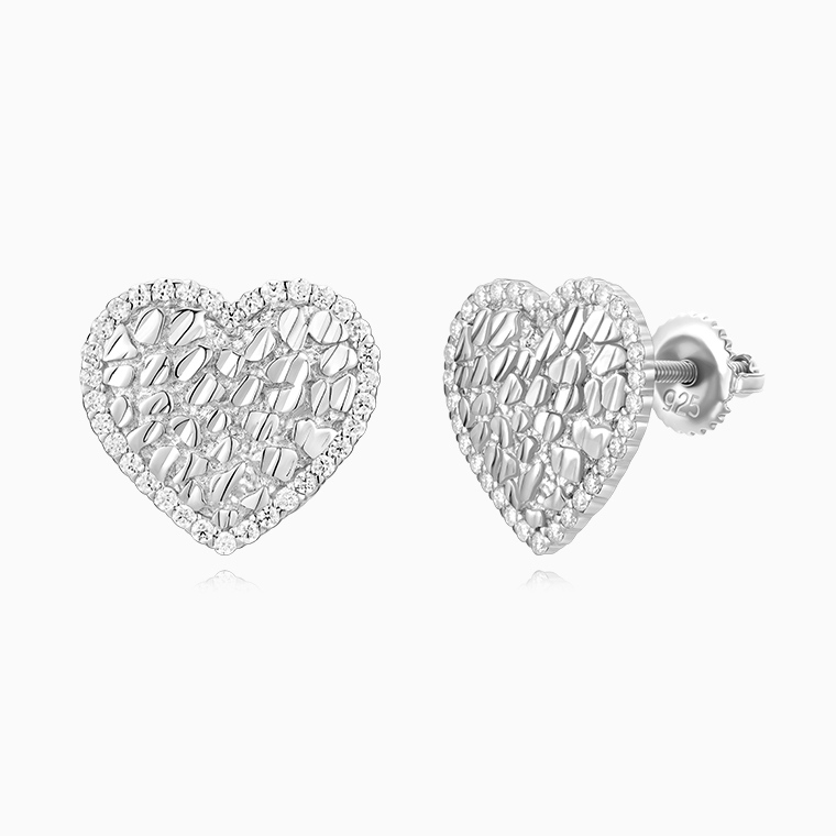 Shining Star Jewelry Unique Design 925 Silver Diamond Nugget Heart Earrings