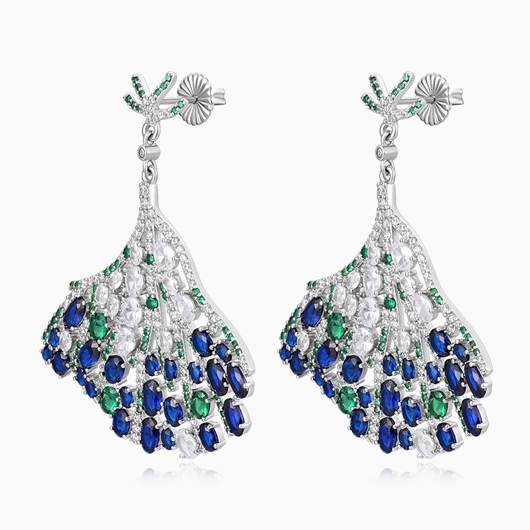 Shining Star Jewelry Luxury Iced Out Colored Zircon Peacock Tail Dangle Earrings